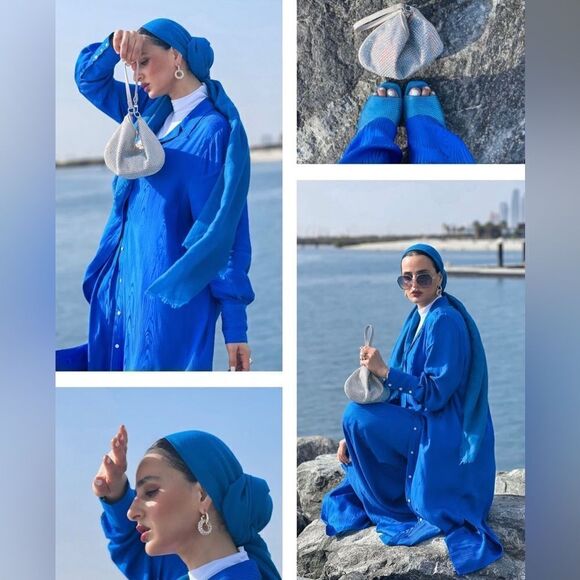 H&M Ramadan Modest Shirt Dress New Jacquard Weave - Picture 4 of 7